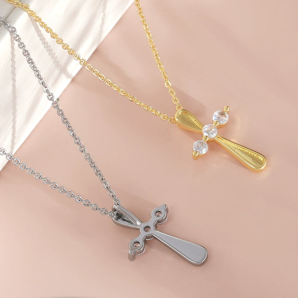 Wholesale 18K Gold Plated Zircon Inlaid Cross Copper Necklace For Unisex With Unique Design