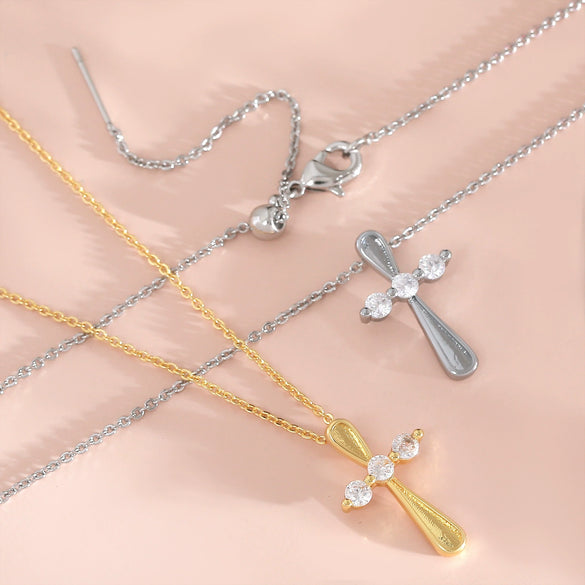 Wholesale 18K Gold Plated Zircon Inlaid Cross Copper Necklace For Unisex With Unique Design