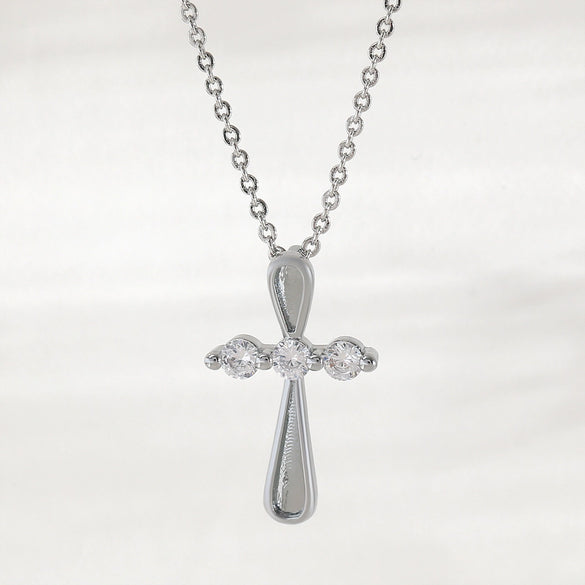 Wholesale 18K Gold Plated Zircon Inlaid Cross Copper Necklace For Unisex With Unique Design