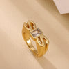 Wholesale 18K Goldplated Copper Zircon Threedimensional Stamp Sos Letter Ring Light Luxury Elegant Nonfading Unisex Jewelry