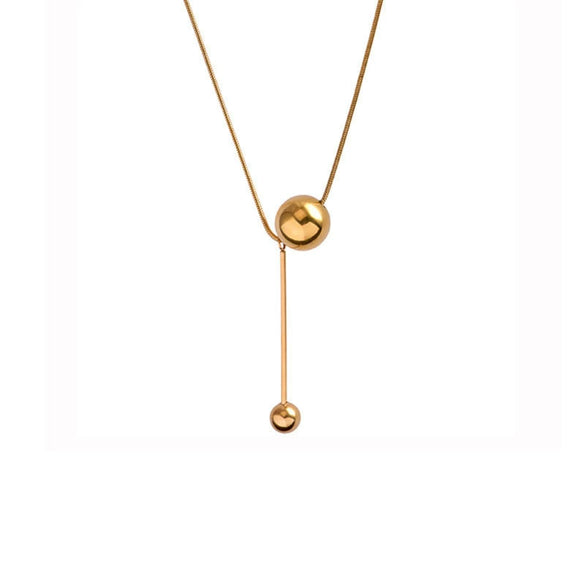 Wholesale 18K Goldplated Long Tassel Bead Chain Necklace With Geometric And Insect Pattern Titanium Steel Round Bead Tassel Pendant For Women