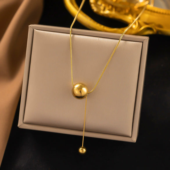 Wholesale 18K Goldplated Long Tassel Bead Chain Necklace With Geometric And Insect Pattern Titanium Steel Round Bead Tassel Pendant For Women