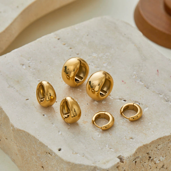 Wholesale 18K Goldplated Stainless Steel Geometric Beanshaped Stud Earrings For Women