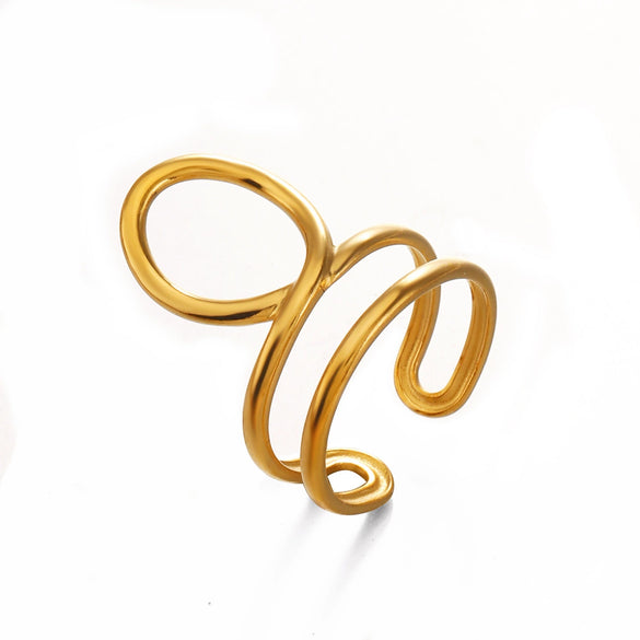 Wholesale 18K Goldplated Stainless Steel Geometric Oval Open Ring For Women