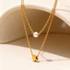 Wholesale 18K Goldplated Stainless Steel Geometric Star Shell Bead Design Doublelayer Necklace For Women