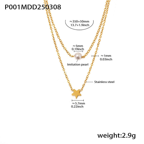 Wholesale 18K Goldplated Stainless Steel Geometric Star Shell Bead Design Doublelayer Necklace For Women
