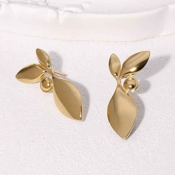 Wholesale 18K Goldplated Stainless Steel Minimalist Leaves Earrings For Women