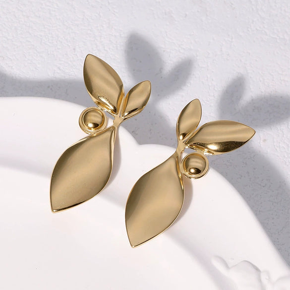 Wholesale 18K Goldplated Stainless Steel Minimalist Leaves Earrings For Women