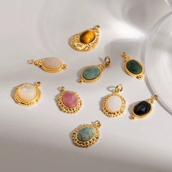 Wholesale 18K Goldplated Stainless Steel Natural Stone Pendant With Cutting And Polishing Technique Vintage Charm Popular Geometric Ins Style Jewelry Accessories
