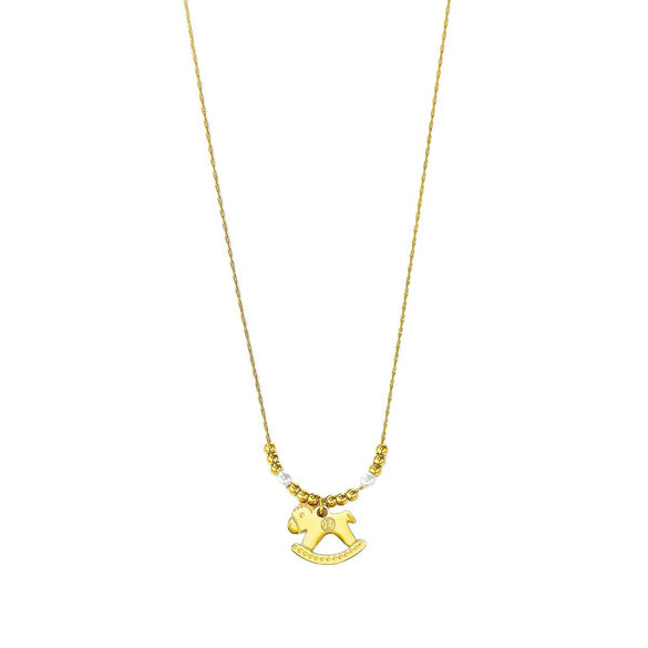 Wholesale 24K Goldplated Titanium Steel Medieval Style Geometric Trojan Horse Necklace For Women