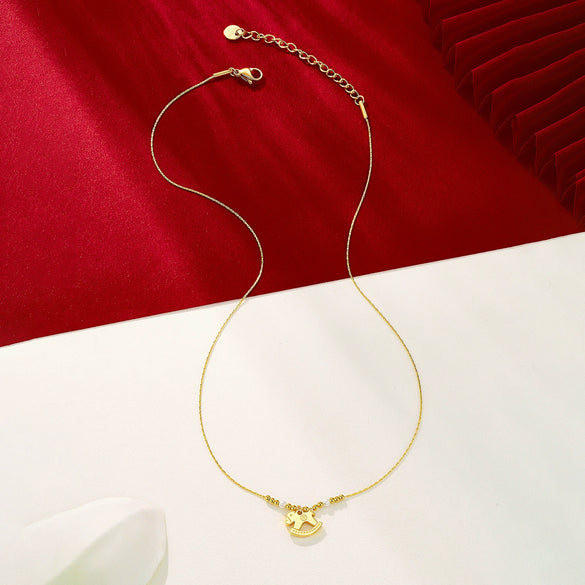 Wholesale 24K Goldplated Titanium Steel Medieval Style Geometric Trojan Horse Necklace For Women