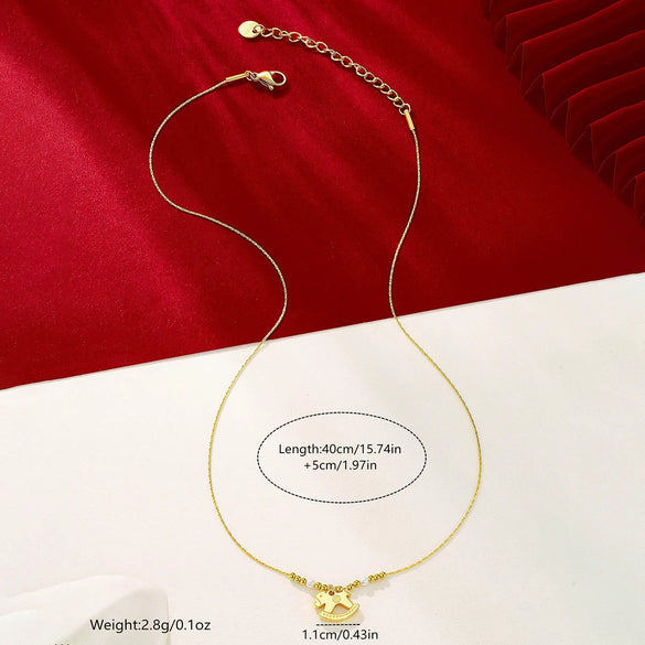Wholesale 24K Goldplated Titanium Steel Medieval Style Geometric Trojan Horse Necklace For Women