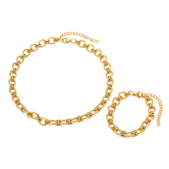 Wholesale 18K Goldplated Titanium Steel O Word Chain Necklace And Bracelet Jewelry For Women