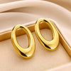 Wholesale 18K Metal Electroplated Geometric Stainless Steel Water Drop And Round Hollow Earrings For Women