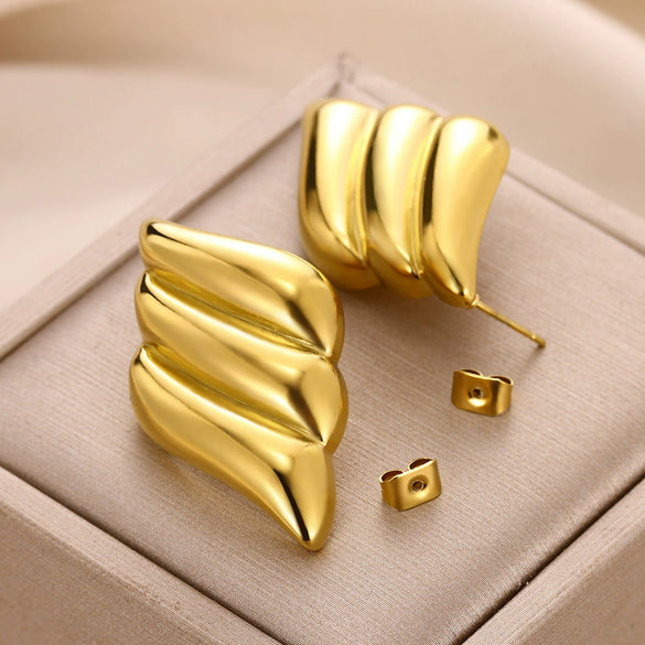 Wholesale 18K Metal Electroplated Geometric Stainless Steel Water Drop And Round Hollow Earrings For Women