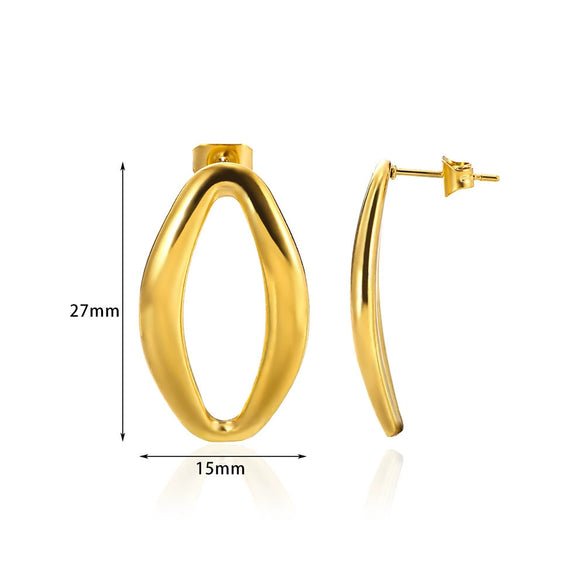 Wholesale 18K Metal Electroplated Geometric Stainless Steel Water Drop And Round Hollow Earrings For Women