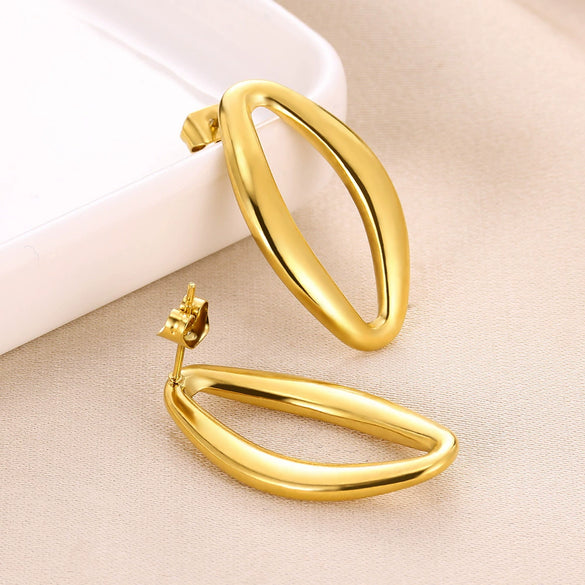 Wholesale 18K Metal Electroplated Geometric Stainless Steel Water Drop And Round Hollow Earrings For Women