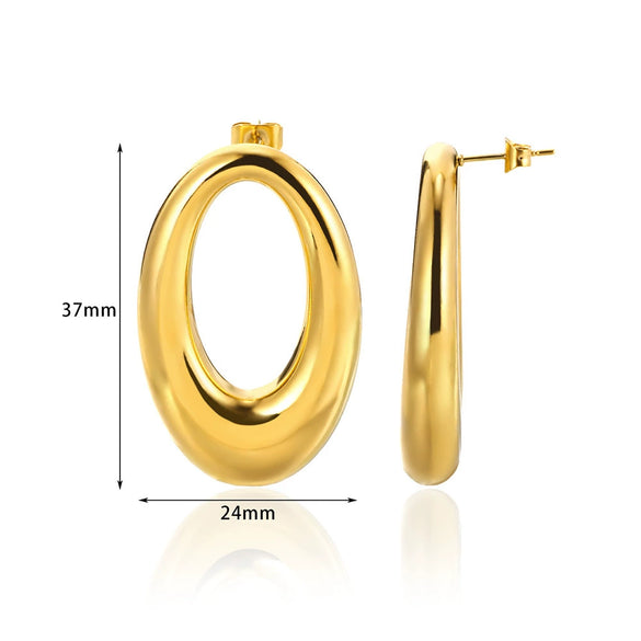 Wholesale 18K Metal Electroplated Geometric Stainless Steel Water Drop And Round Hollow Earrings For Women