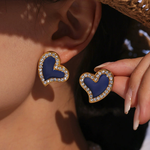 Wholesale 18K Real Gold Plated Enamel Stainless Steel Geometric Ferris Wheel And Peach Heart Split Earrings For Women