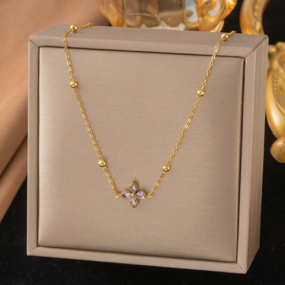 Wholesale 18K Real Gold Plated Geometric Titanium Steel Jewelry Necklace And Bracelet For Women Light Luxury Style