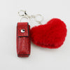 Wholesale Keychain Lipstick Case Hair Ball Pendant Artificial Leather Heart Shape Hot Drill Minimalist Style