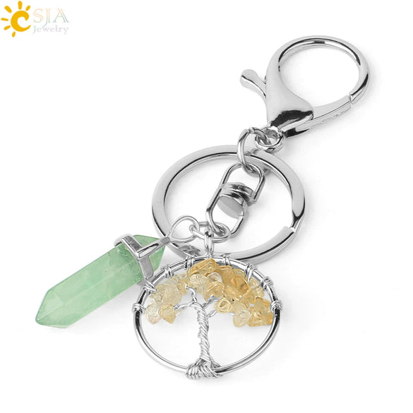Wholesale Keychain Natural Crystal Green Fluorite Semiprecious Stone Tree Key Accessories