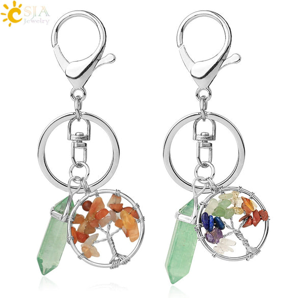 Wholesale Keychain Natural Crystal Green Fluorite Semiprecious Stone Tree Key Accessories