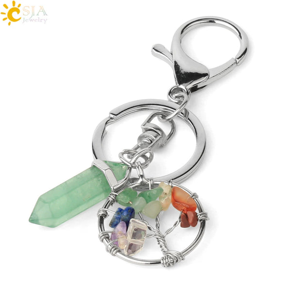 Wholesale Keychain Natural Crystal Green Fluorite Semiprecious Stone Tree Key Accessories