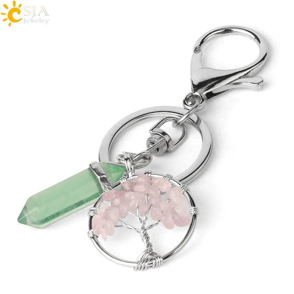 Wholesale Keychain Natural Crystal Green Fluorite Semiprecious Stone Tree Key Accessories