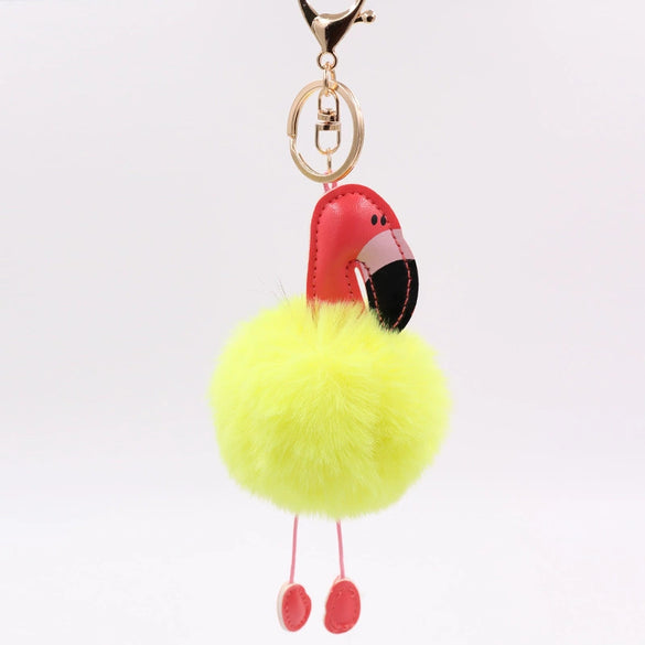 Wholesale Keychain Pu Leather Imitation Rex Rabbit Fur Flamingo Toucan Fur Ball Pendant