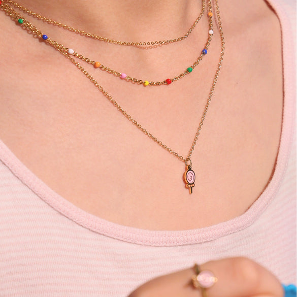 Wholesale Kids' Jewelry Ferris Wheel And Lollipop Design Stainless Steel Enamel Glaze And Titanium Steel Electroplated Necklace Bracelet Ring Earrings