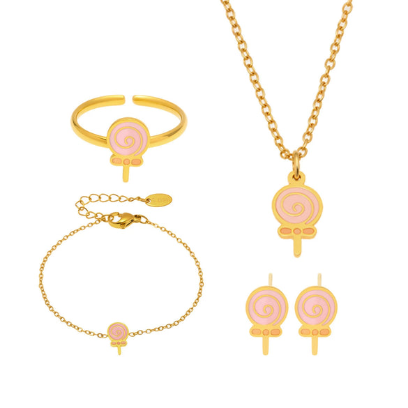 Wholesale Kids' Jewelry Ferris Wheel And Lollipop Design Stainless Steel Enamel Glaze And Titanium Steel Electroplated Necklace Bracelet Ring Earrings