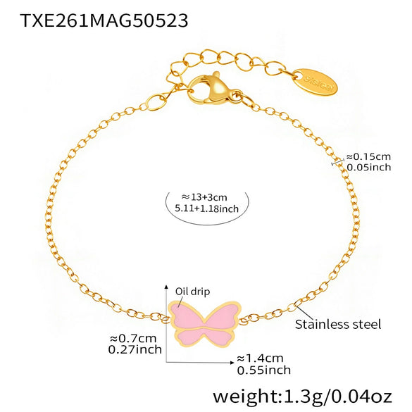 Wholesale Kids' Jewelry Set Ferris Wheel Cute Pink Butterfly Design Titanium Steel Stainless Steel Enamel Glaze Electroplated