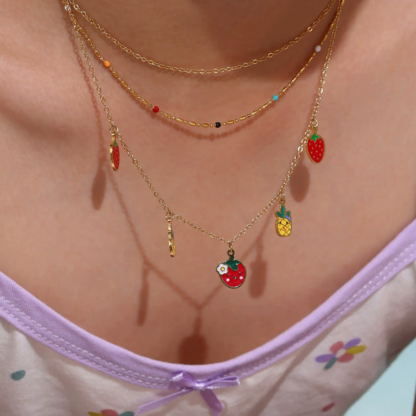 Wholesale Kids Jewelry Set Ferris Wheel Fruit Shape Kitty Animation Protagonist Stainless Steel Titanium Steel 18K Gold Plated Necklace Bracelet