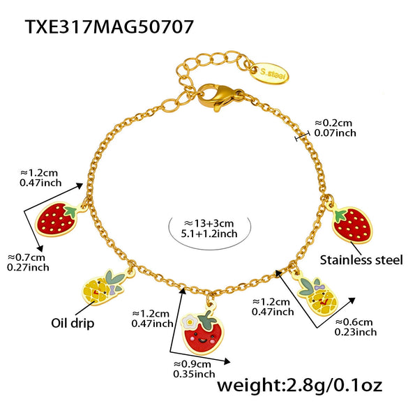 Wholesale Kids Jewelry Set Ferris Wheel Fruit Shape Kitty Animation Protagonist Stainless Steel Titanium Steel 18K Gold Plated Necklace Bracelet