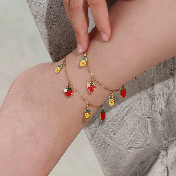 Wholesale Kids Jewelry Set Ferris Wheel Fruit Shape Kitty Animation Protagonist Stainless Steel Titanium Steel 18K Gold Plated Necklace Bracelet