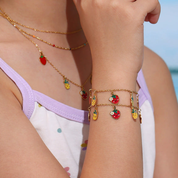 Wholesale Kids Jewelry Set Ferris Wheel Fruit Shape Kitty Animation Protagonist Stainless Steel Titanium Steel 18K Gold Plated Necklace Bracelet