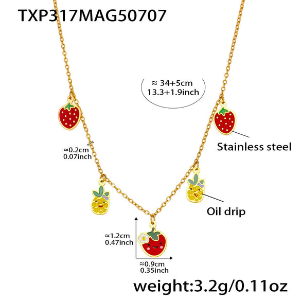 Wholesale Kids Jewelry Set Ferris Wheel Fruit Shape Kitty Animation Protagonist Stainless Steel Titanium Steel 18K Gold Plated Necklace Bracelet