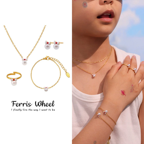 Wholesale Kids Sweet Princess Style Ferris Wheel Jewelry Set With Stainless Steel And Titanium Steel Electroplated
