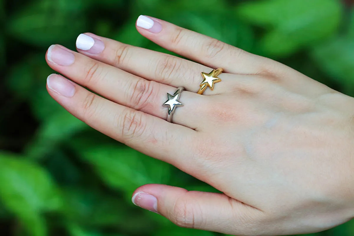 Wholesale Korean Micro-inlaid Five-pointed Star Gold Glossy Opening Ring Gooddiy