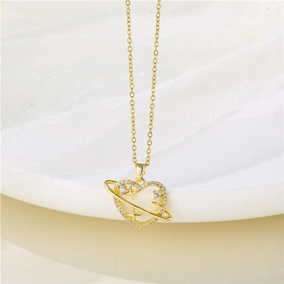 Wholesale Korean Style Christmas Tree Heart Shape Flower Stainless Steel Titanium Steel 18k Gold Plated Gold Plated Zircon Pendant Necklace