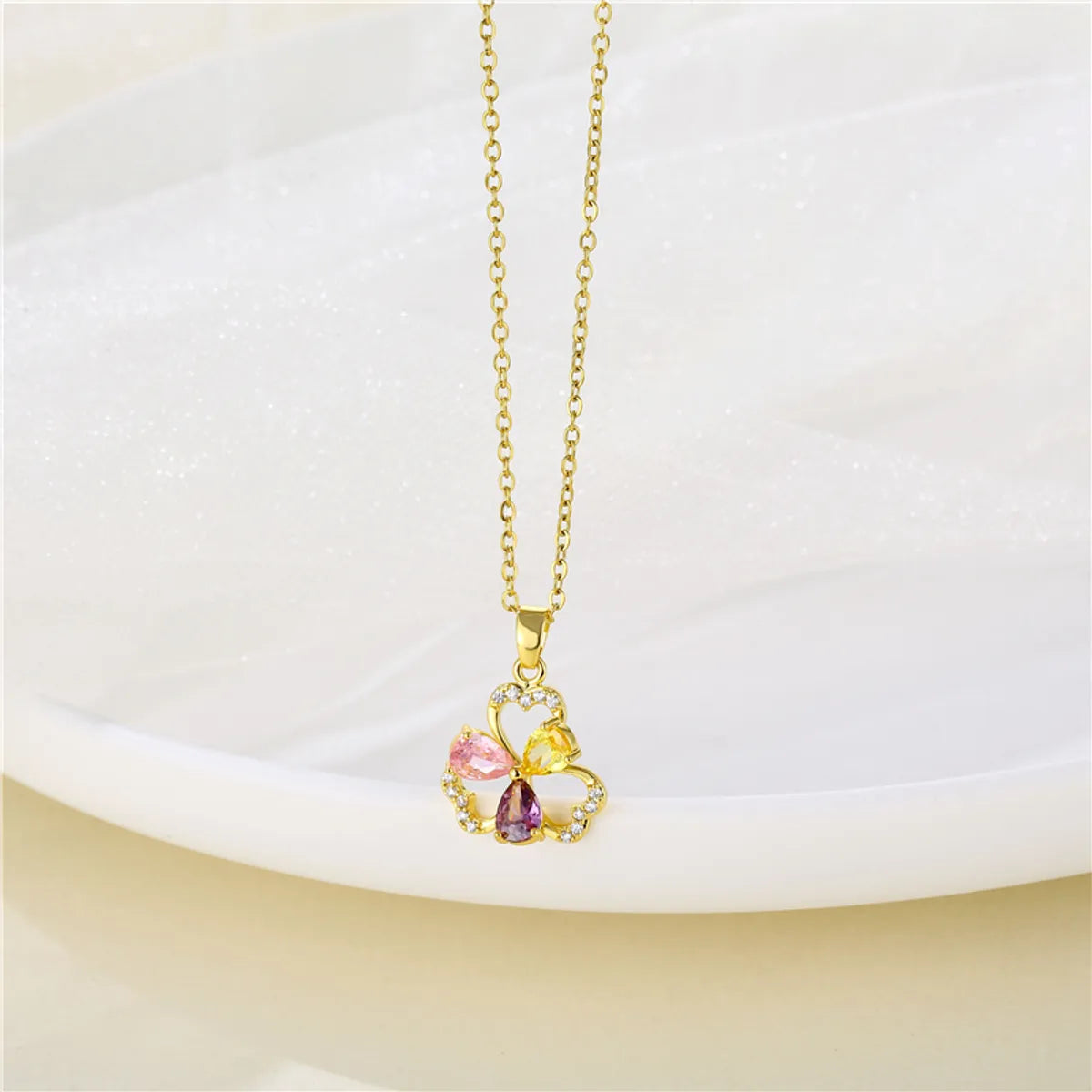 Wholesale Korean Style Christmas Tree Heart Shape Flower Stainless Steel Titanium Steel 18k Gold Plated Gold Plated Zircon Pendant Necklace