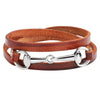 Wholesale Ladies Alloy And Genuine Leather Bracelet With Three Circle Winding And Leaves Pattern Electroplated Fashion Style