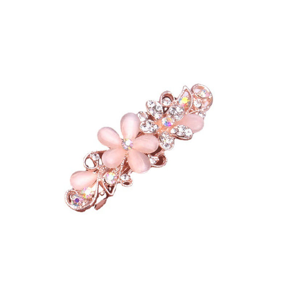 Wholesale Ladies Alloy Flower Rhinestone Cat's Eye Top Clip Hairpin Jewelry With Electroplating