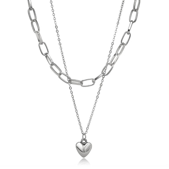 Wholesale Ladies Alloy Jewelry Cold Retro Love Heart Double Necklace With Electroplating