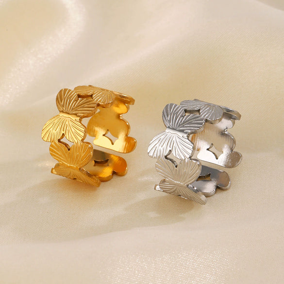Wholesale Ladies Butterfly Opening Ring Titanium Steel 18K Gold Plated Animal Style