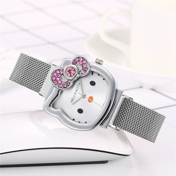 Wholesale Ladies Cartoon Style Alloy And Titanium Watch With Mesh Belt And Round Dial