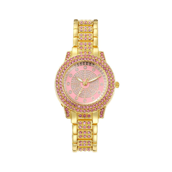 Wholesale Ladies Casual Alloy Watch With Round Dial And Rhinestone Gypsophila Design