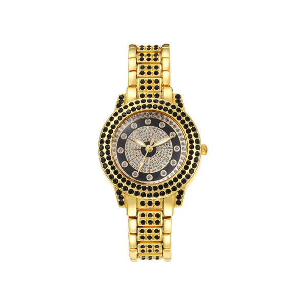 Wholesale Ladies Casual Alloy Watch With Round Dial And Rhinestone Gypsophila Design