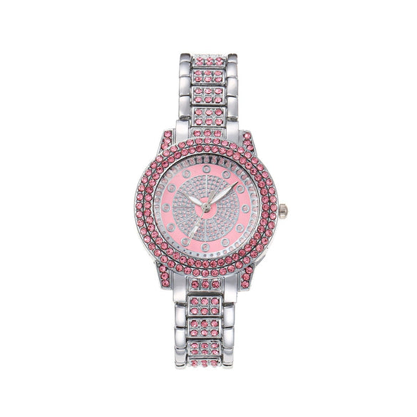 Wholesale Ladies Casual Alloy Watch With Round Dial And Rhinestone Gypsophila Design